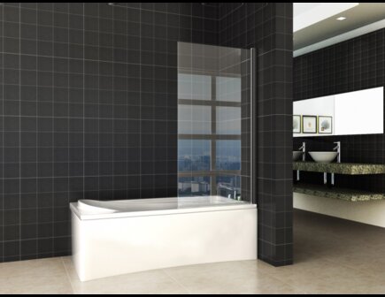 badwand draaibaar maat 800x1400mm kleur mat zwart helder glas nano