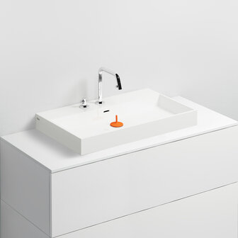 clou wash me wastafel mineraal marmer met 3 voorbewerkte kraangaten maat 700x420mm kleur wit