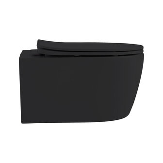 aloni wandcloset + zitting softclose rimfree 49cm kleur mat zwart