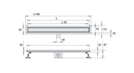 rvs douchegoot met flens maat 1200x70x67mm standaard rooster