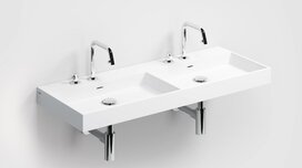 Clou Wash Me wastafel dubbel 1100x420x80mm met 6 voorbewerkte kraangaten + overloop kleur mat wit Clou Wash Me wastafel dubbel 1100x420x80mm met 6 voorbewerkte kraangaten + overloop kleur mat wit